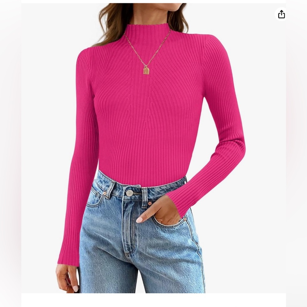 Women's Pink Ribbed Long Sleeve Top